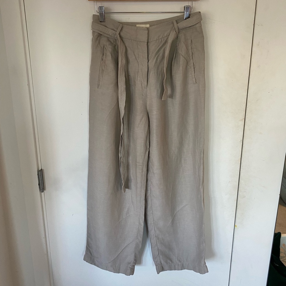 Wilfred Wide-Leg Linen Blend Pants in Light Taupe Lenght Ankles